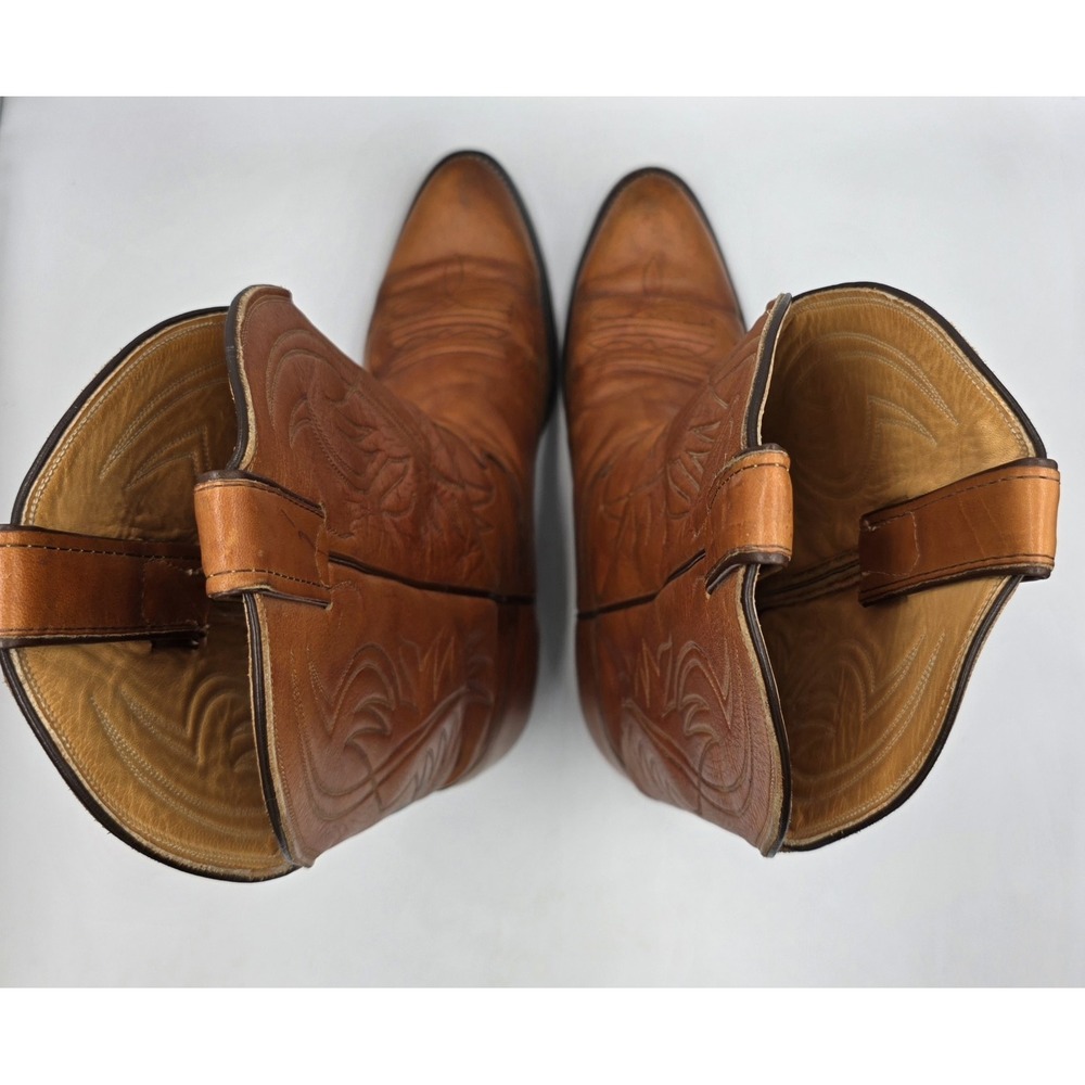 Vintage Justin Cowboy Boots Mens Size 9 D Style 2497 Cognac Leather USA Made - Picture 8 of 13